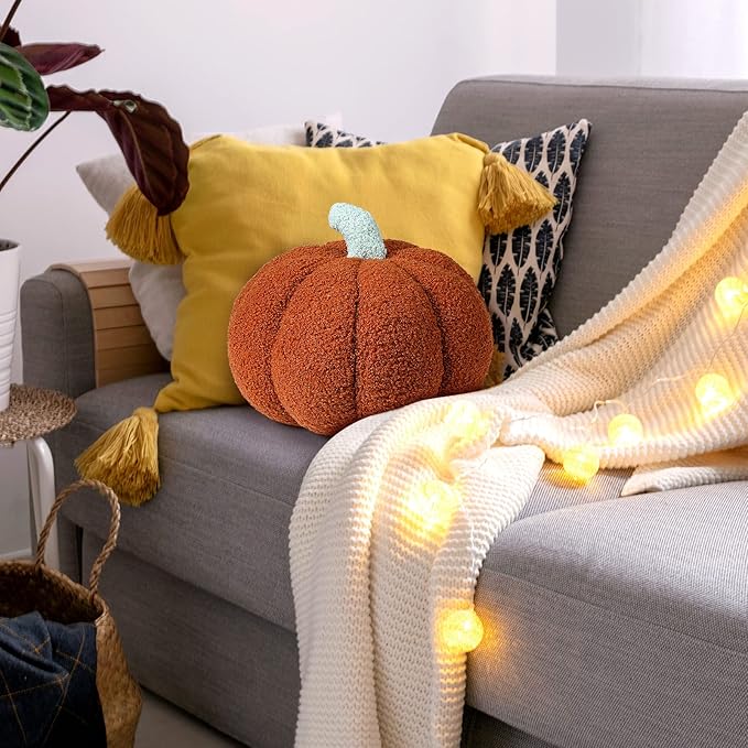 Queekay 2 Pcs Pumpkin Pillow Plush 11 x 9.5 Inch Thanksgiving Stuffed Pumpkin Decor for Fall Home Bedroom Throw Pillow Cushion Gifts for Holiday Operation Christmas Halloween Car Sofa(Brown)