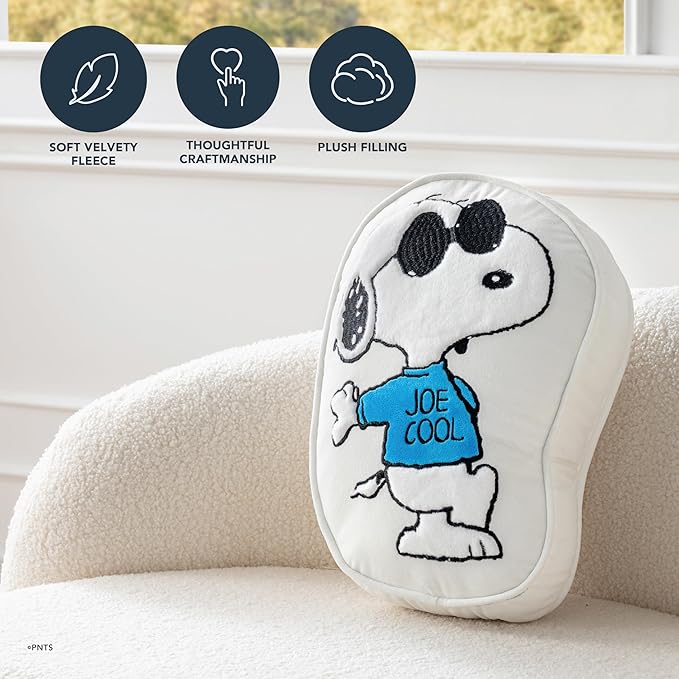 Berkshire Peanuts® Plush Throw Pillow, Gift Idea, Snoopy Cute Character Shaped Cushion, Soft Cozy Decor for Bed Couch Chair(Joe Cool Pillow All Colorways, 15.5’’ L)