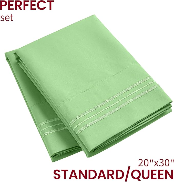 Mellanni Pillow Cases - Luxury, Extra Soft, Cooling Pillow Covers - 2 PC Iconic Collection Pillowcases - Envelope Closure (Standard/Queen 20" x 30", Pistachio)