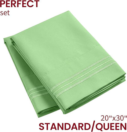 Mellanni Pillow Cases - Luxury, Extra Soft, Cooling Pillow Covers - 2 PC Iconic Collection Pillowcases - Envelope Closure (Standard/Queen 20" x 30", Pistachio)