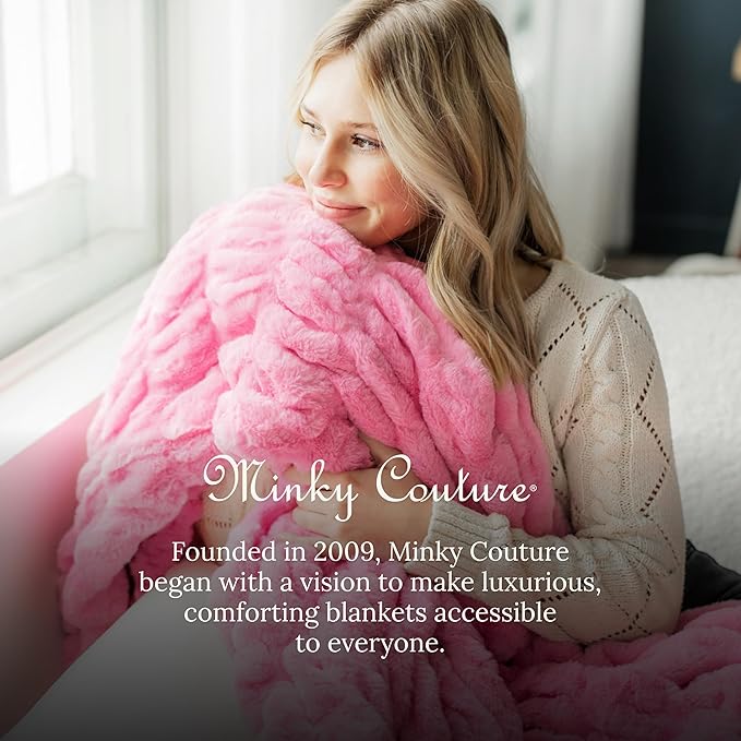 Minky Couture Hugs Blanket - Extra Plush Blanket for Premium Gifting - Stretchy Bubbled Cozy Throw - Silky Smooth - Durable & Machine-Washable - Travel-Friendly - Grande, Pink