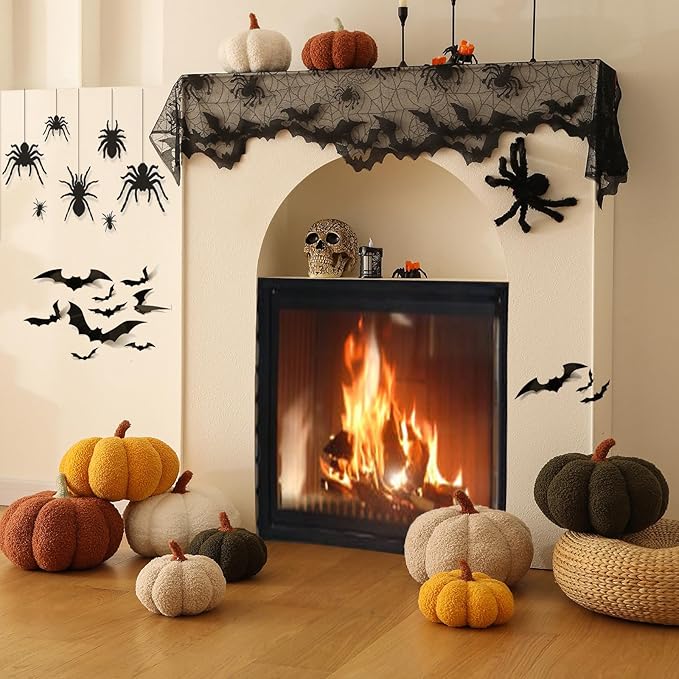 YRXRUS Pumpkin Pillows, Halloween Pumpkin Pillow Set of 2, Off White Green Throw Pillows Fall Room Decoration, Teddy Fleece 6x12&4x7 Inches Accent Cushion Gifts for Holiday