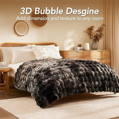 L'AGRATY Faux Fur Throw Blanket: 60" x 80" Luxury Soft Fluffy Thick Rabbit Fur Blankets for Twin Bed Couch - Cozy Plush Bubble Blankets for Home Decor: Warm Flannel Fleece Decorative Blanket