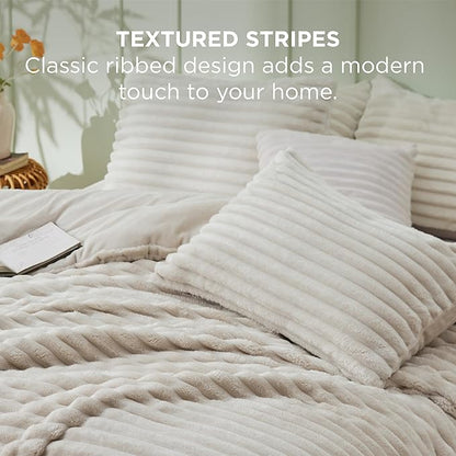 Bedsure California King Comforter - GentleSoft™ 3 Pieces Double-Side Fleece Comforter Set, Cozy Striped Room Decor Aesthetic, Luxury Linen Cal King Bedding with 2 Pillowcases, 104x96 Inches