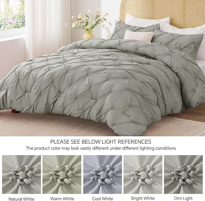 BEDELITE Grey Twin Comforter Set - 2 Peices Boho Pintuck Bedding Comforter Sets, Lightweight Soft & Warm Twin Bedding Sets with 1 Pillowcase for All Season