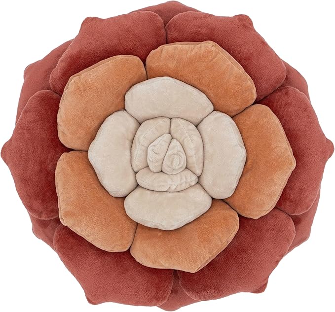 Throw Pillow in Monochromatic Colors - Flower Shaped Pillow – Soft Plush Floral Throw Pillow for Bed, Couch, Sofa & Kids Room | Cute Fluffy Bloom Cushion for Aesthetic Room Decor (Terracota)