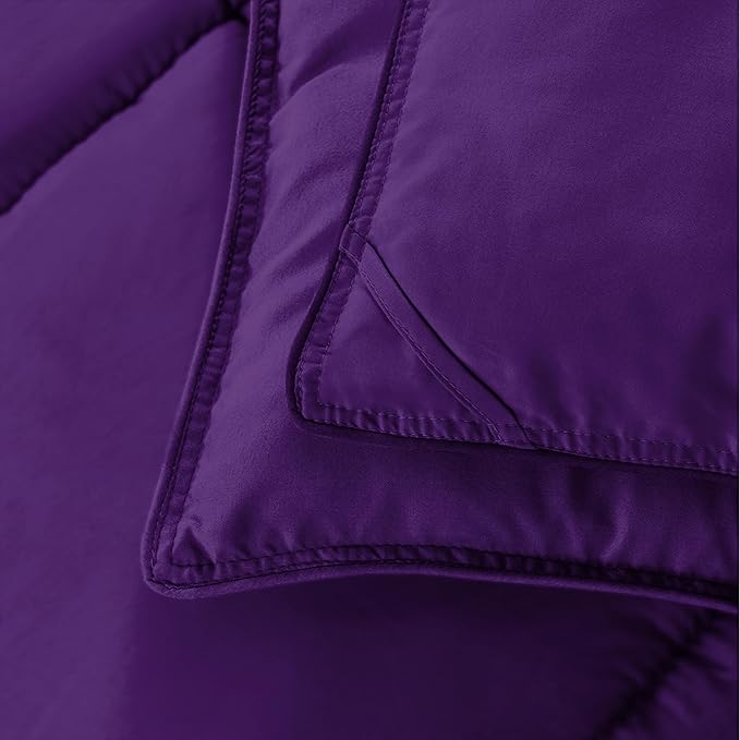 Elegant Comfort 3-Piece Box Stitched Down Alternative Comforter with Shams - Ultra Soft for All Season Duvet Insert with Corner Tabs, Plush Cozy 3PC Comforter Set, Queen, Purple