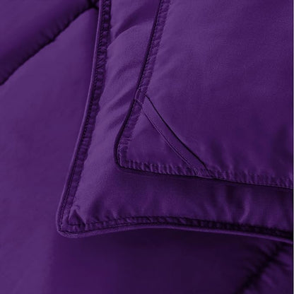Elegant Comfort 3-Piece Box Stitched Down Alternative Comforter with Shams - Ultra Soft for All Season Duvet Insert with Corner Tabs, Plush Cozy 3PC Comforter Set, Queen, Purple