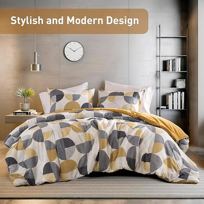 Stylish Three-Tone Printed Twin Size Comforter Set, 2 Pieces Ultra-Soft Microfiber Bedding Set, Warm and Cozy Comforter for All Seasons, Mustard Yellow & Grey