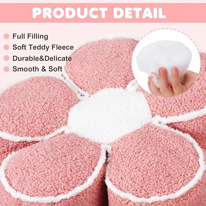 Menkxi 2 Pack Flower Pillows Cute Flower Shaped Pillows Daisy Pillow Throw Soft Floor Cushion for Living Room Bedroom Sofa Couch Winter Warm Decoration 15.7 Inch(Pink)