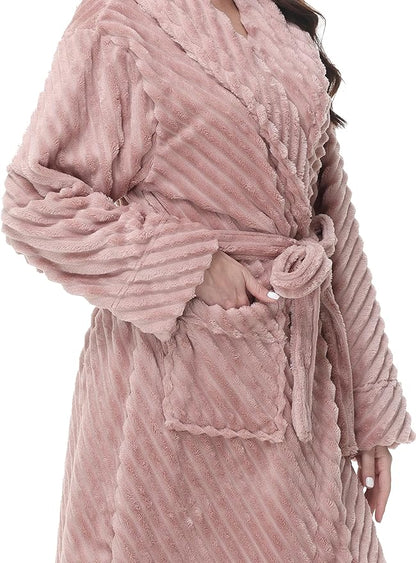 Yurhap Premium Robes for Women - Super Soft Cozy Fleece Womens Robe Plush Long Bathrobe