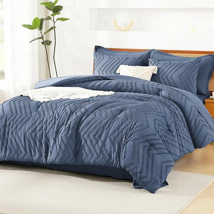 Litanika Oversized King Size Comforter Set with Sheets Ocean Blue - 7 Pieces Bed in a Bag Oversized King Boho Tufted Complete Bedding Sets with Comforter, Sheets, Pillowcases & Shams