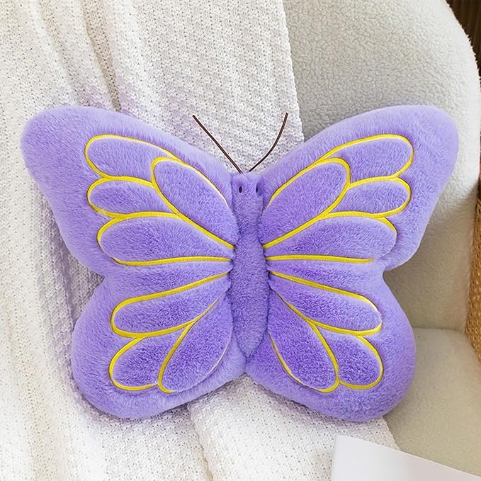 PEACH CAT Butterfly Pillow Decorative Butterfly Shaped Throw Pillows 16" x 12" Soft Plush Cushion Decor for Bedroom Living Room Couch Sofa Purple