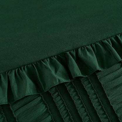 WONGS BEDDING Queen Size Comforter,Christmas Emerald Green Boho Comforter Set Queen,Shabby Chic Bedding Set for Bed, 3 Pieces Soft Lightweight Farmhouse Comforter for All Season 90"×90"
