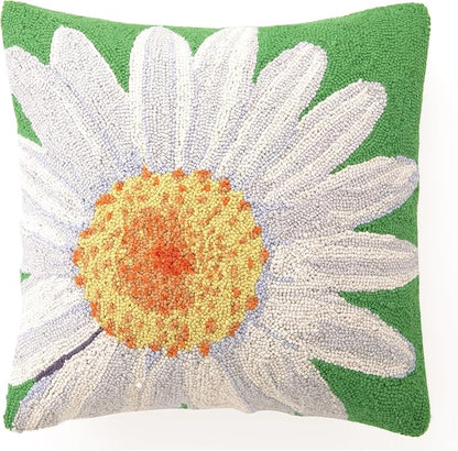 White Daisy Wool Hook Pillow by The Pillow Shoppe, 18" Square