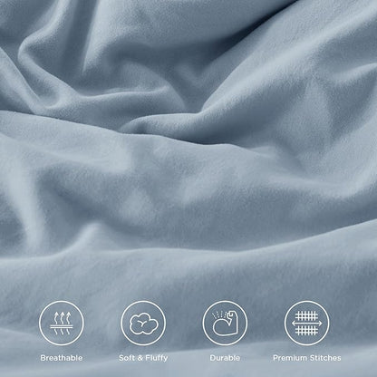 Andency Oversized Queen Ruffle Comforter Set, 3 Pieces Shabby Chic Farmhouse Bedding Set, Lightweight Soft Comforter Set 98x98 for Girls Women (1 Comforter 2 Pillowcases), Grayish Blue