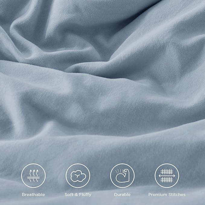 Andency Grayish Blue Twin Size Comforter Set, 2 Pieces Boho Lightweight Fluffy Ruffle Bedding Set & Collections, All Season Soft Microfiber Farmhouse Shabby Chic Bed Set for Kids