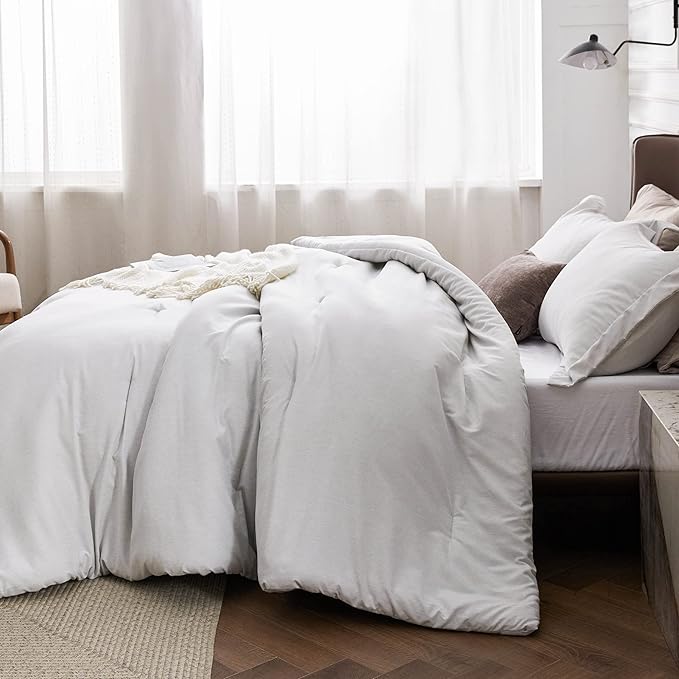 Bedsure Full Comforter Set - Grayish White Soft Bedding for All Seasons, Cationic Dyed Bed Set, 3 Pieces, 1 Full Size Comforter (82"x86") and 2 Pillow Shams (20"x26"+2")
