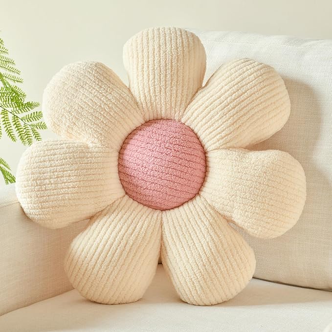 Xuyier Flower Shaped Throw Pillow,Soft Daisy Pillow with Decorative Pillows for Bed Couch Chair Floor, Flower Plush Pillows for Living Room Bed Room Seat Cushion(19.6" Ivory)