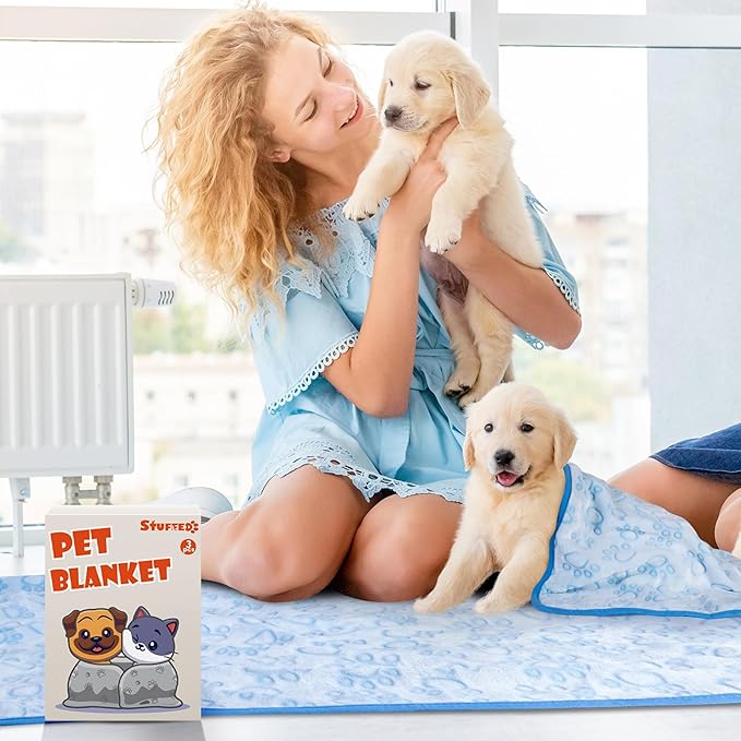 Stuffed 3pcs Premium Soft Dog Blankets for Medium Dogs, Cat Blanket Calming Washable for Bed Couch Crate Protection Cover, Dog Puppy Kitten Essentials Christmas Dog Gifts, 32 * 40 inches, Blue