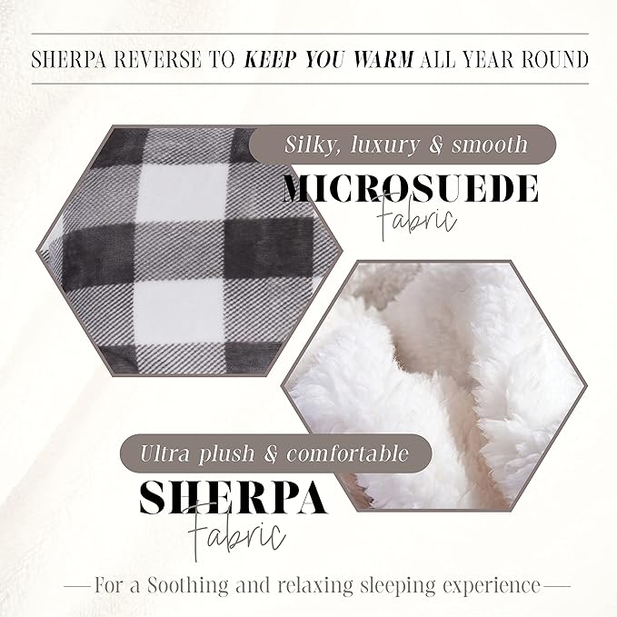 Elegant Comfort 3-Piece Buffalo Lodge-Plaid Comforter Set, Luxurious, Heavyweight, All Season, Down Alternative-Micromink Sherpa-Backing Reversible Micro-Suede, Soft and Plush, Full, Gray/White