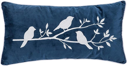 C&F Home White Birds On Branch Navy Blue Velvet Embroidered Accent Pillow 12" x 24" All Seasons Summer Spring Home Living Room Sofa Couch Chair Bed Bedroom Decor Decoration 12" x 24" Blue