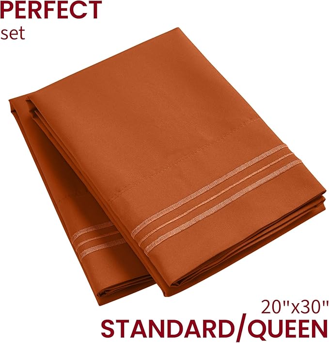 Mellanni Pillow Cases - Luxury, Extra Soft, Cooling Pillow Covers - 2 PC Iconic Collection Pillowcases - Envelope Closure (Standard/Queen 20" x 30", Terracotta)