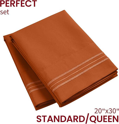 Mellanni Pillow Cases - Luxury, Extra Soft, Cooling Pillow Covers - 2 PC Iconic Collection Pillowcases - Envelope Closure (Standard/Queen 20" x 30", Terracotta)