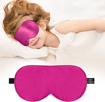 Kids Sleep Mask Eye Cover, 100% Real Natural Pure Silk Eye Mask with Adjustable Strap, Blindfold Kids Eye Mask for Sleeping, Eye Shade for Boys Girls and Adult, Pressure-Free Comfort (Rose red)