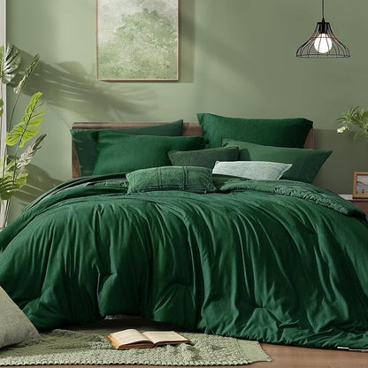 Monbix Queen Comforter Set - 7 Pieces Cationic Dyeing Emerald Green Bed in a Bag Queen Bedding Sets with Comforter, Sheets, Pillowcases & Shams, Reversible Bedding Comforters Sets