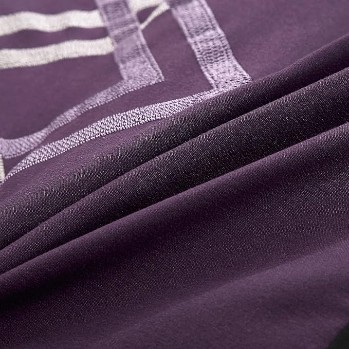 Chezmoi Collection Arden 7-Piece Modern Pleated Stripe Embroidered Zigzag Bedding Comforter Set (California King, Purple/Black/Gray/White)