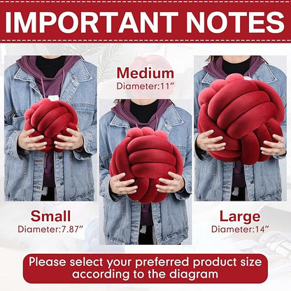 Namalu 2 Pieces Knot Ball Pillows Round Plush Aesthetic Cushion Pillows Soft Stress Relieving Cute Decorative Knotted Pillows for Kids Bed Sofa Bedroom Decor (Wine Red, 10.6 Inches)