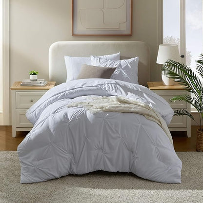 Nestl Twin XL Comforter Set 5 Piece - Pintuck Twin XL Bedding Set White, College Dorm Room Essentials Bed in a Bag, Twin XL Comforter Set for College Girls and Boys with Sheets, Pillowcase and Sham