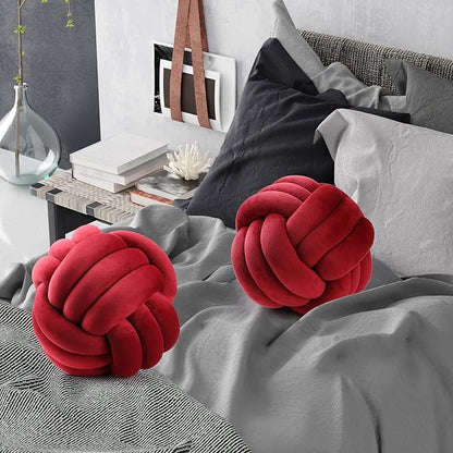 Namalu 2 Pieces Knot Ball Pillows Round Plush Aesthetic Cushion Pillows Soft Stress Relieving Cute Decorative Knotted Pillows for Kids Bed Sofa Bedroom Decor (Wine Red, 10.6 Inches)