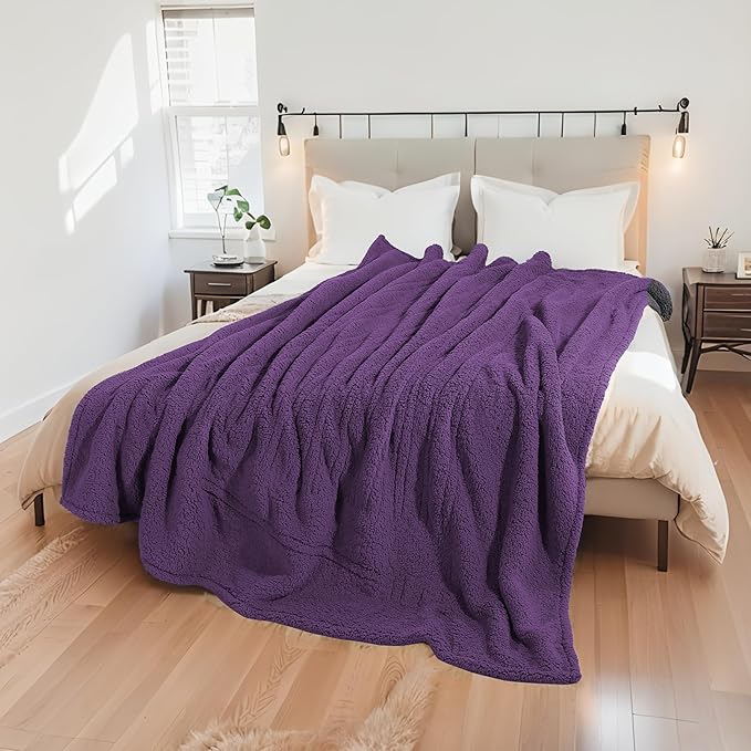 Electric Heated Blanket Full Size 72"×84" with 9 Heating Levels & 1-10Hs Auto Off，Double Sided Plush Sherpa, Energy Efficient, Machine Washable, for Couch & Bed, Dark Purple