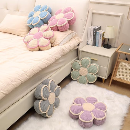 Gray Flower Pillow Decorative Preppy Throw Pillows 16" Cute Soft Floor Cushion for Couch Bed Chair Girls Room Bedroom Decor Aesthetic (1, Grey, 16 Inch)