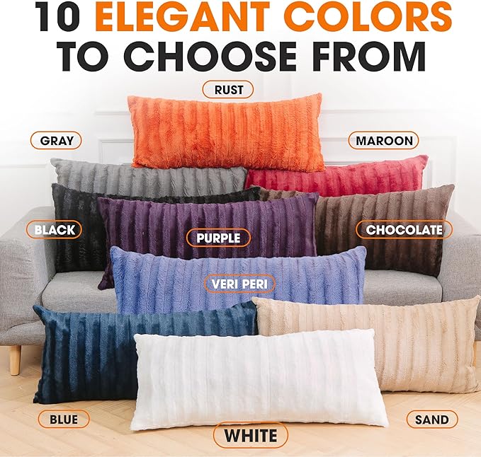 Cheer Collection Faux Fur Long Body Pillow - Accent Throw Pillow for Bed and Couch - Decorative Lumbar Pillow with Insert, White (18" x 40")