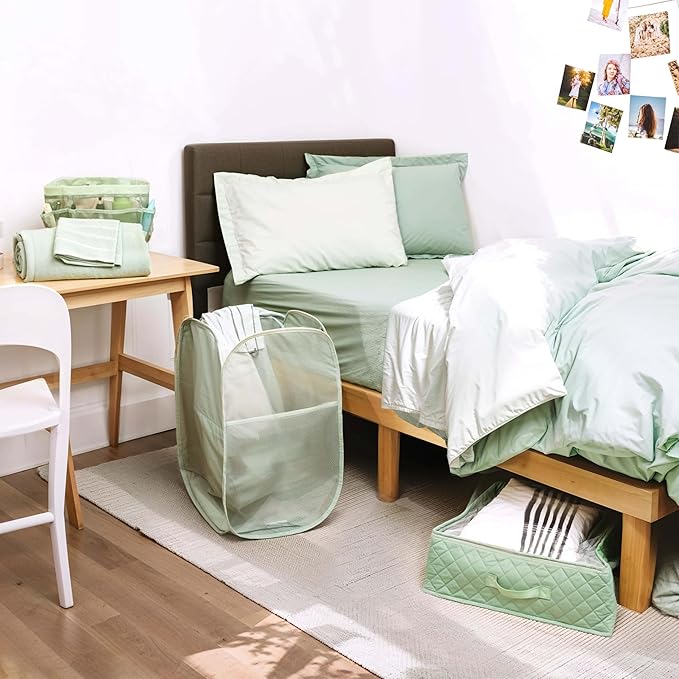 Hearth & Harbor Complete Dorm Room Set, Twin XL Comforter Set, Sheet Set, Mattress Protector, Towels and Organizers - All Dorm Accessories Included