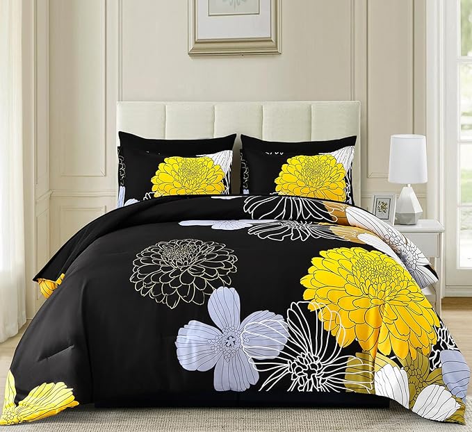 Yiran Floral Comforter Set California King,7 Pieces Bed in a Bag Soft Microfiber Comforter Bedding with Comforter Flat Sheet Fitted Sheet Pillow Shams Pillowcases,104"x96"