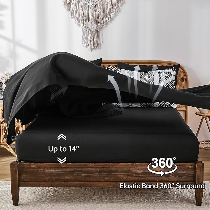 Luxudecor Black Comforter Set King Size 7 Pieces,Boho Aztec Comforter with Sheet Set,Geometric Striped Pattern Bed in a Bag,Soft Microfiber Bed Set 104"x90"