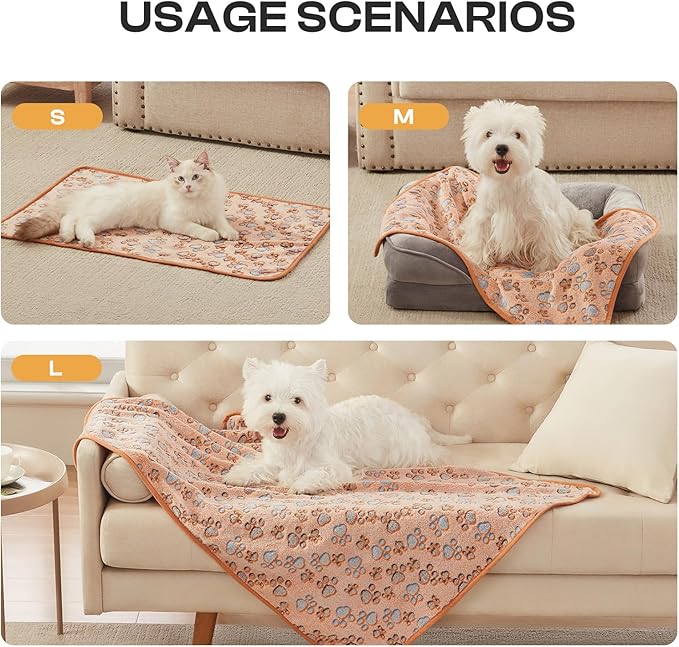 Luciphia 2 Pack 3 Blankets Super Soft Fluffy Premium Fleece Pet Blanket Flannel Throw for Dog Puppy Cat Paw Brown/Pink/White Small(23x16 inch)