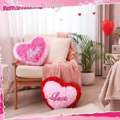 2 Pcs Valentine‘s Day Heart Pillows Soft Cute Pink Love Heart Shaped Decorative Plush Throw Pillows Red Pink Fluffy Pillow Aesthetic Coquette Room Decor for Gift Bed Sofa Couch Decor
