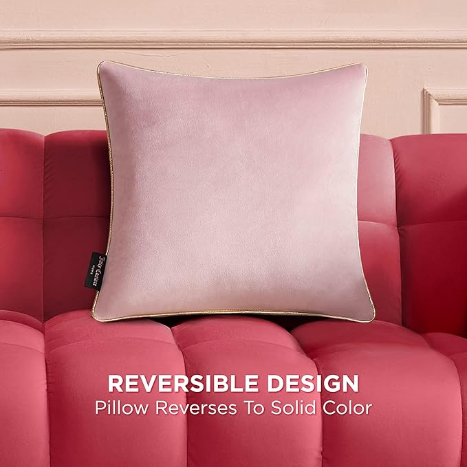 Juicy Couture Reversible Velvet Cheetah Pillow, 18" x 18" Decorative Pillow, Blush Pink