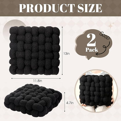 Wenqik 2 Pcs Knot Pillows Square Knotted Plush Throws Soft Accent Pillows Decoration Cushion for Couch Home Office Living Room Bedroom Bed Sofa Decor, 12'' x 13''(Black,Lambswool)