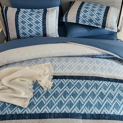Cottolester King Comforter Set 7 Pieces Blue Boho Striped Bed in a Bag,Soft Microfiber Complete Bedding Sets