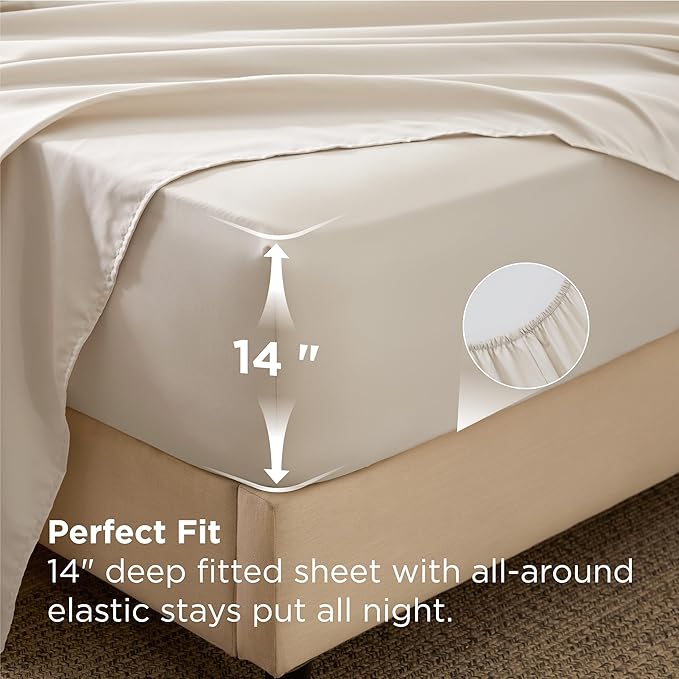 Bedsure 7 Pieces Queen Comforter Set Premium Series, Hotel Luxury Soft Bed in a Bag, Goose Down Alternative, Safe for Sensitive Skin Bedding Comforter All Season Medium Warmth, Beige Wavy Quilted
