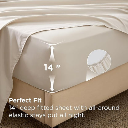 Bedsure 7 Pieces Queen Comforter Set Premium Series, Hotel Luxury Soft Bed in a Bag, Goose Down Alternative, Safe for Sensitive Skin Bedding Comforter All Season Medium Warmth, Beige Wavy Quilted