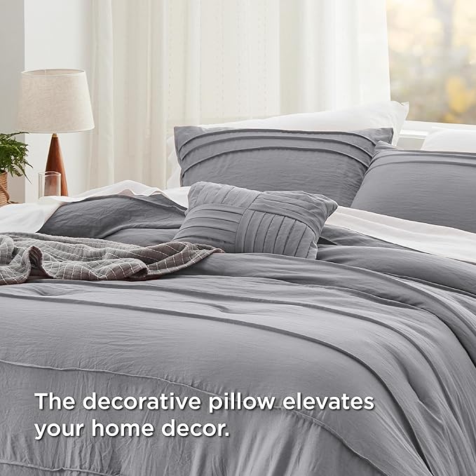 Bedsure King Comforter Set - 4 Pieces Pinch Pleat Bed Set, Grey Boho Bedding for All Season, 1 Soft Comforter, 2 Pillowcases, 1 Decorative Pillow
