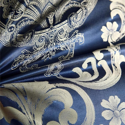 Comforter Set Satin Silk Blanket All Season Bed Luxury Royal Blue Jacquard Quilt Bedding Sets Matching 2 Pillow Shams (Full/Queen, 88x88 inches, 3 Pieces)