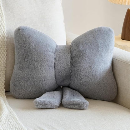 Xuyier Bow Pillows, Bow Shaped Decorative Throw Pillows for Couch Bed, Aesthetic Cute Home Decor Accent Pillows (Grey, Large-16 Inches)